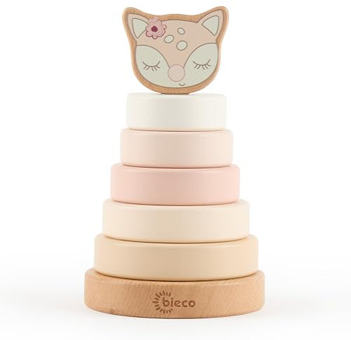 Bieco Stapelturm Baby REH Ella | nachhaltiges Holz FSC® | 19 cm | Steckspiel ab 1 Jahr Stapelringe Baby Holz Holzturm Baby Holzspielzeug ab 1 Jahr Baby Stapelturm Holz Stapelturm ab 1 Jahr Steckspiel