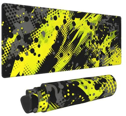 Woltant Abstract Yellow Black Large Mouse Mat for Desk 80 X 30cm Gaming Mouse Pad Waterproof Keyboard and Mouse Mat Smooth Surface Desk Mat with Non-Slip Rubber Base for Office Home