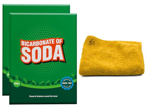 Zopper 2 x 500gm Bicarbonate of Soda Clean & Natural Baking Soda for Cleaning With Microfiber Cloth Baking, Bath Bombs, Odours and Teeth