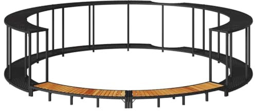Massbinet Whirlpool Umrandung mit Stauraum Holztreppe Poly Rattan (Schwarz)