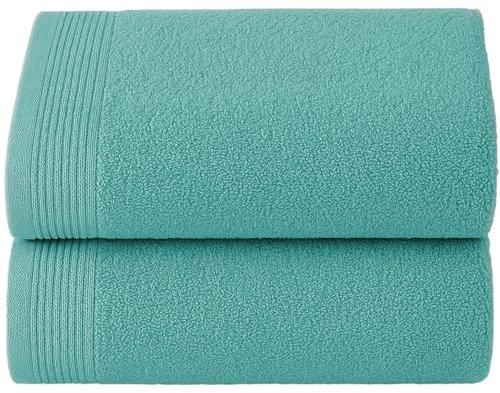 NOVOTEXTIL Toallas Baño Grandes 100x150 cm – Juego 2 Toallas de Ducha 100% Algodón 480g/m2 Alta Absorción – Suaves y Gruesas – Set para Ducha y Baño (Aguamar)