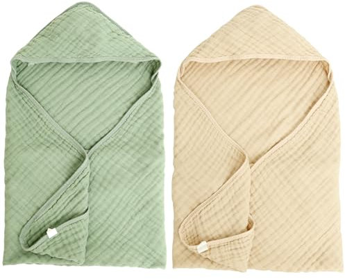 TNTGMG Baby Kapuzenhandtuch, 2 Stück 100% Musselin Cotten Badetuch Set, 90×90 cm, Superweich und saugfähig Badetuch mit originellem Design für Babys, Säuglinge, Kleinkinder