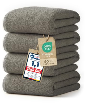 Blumtal Premium Frottier Handtücher Set 4 teilig 100% Baumwolle - Oeko-TEX zertifiziertes Towel 4X (50x100 cm) - Ultra saugstarkes Frottier Handtücher Set waschbar °60 - Handtücher Grau