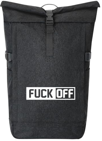 Huuraa Kurierrucksack Fuck Off Schriftzug 30-44 Liter Black Melange Fairtrade Rolltop Rucksack Geschenkidee