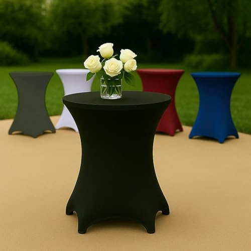 Stehtischhusse für Bistrotisch mit 4 verstärkten Fußlaschen elastisch Stretch OEKO-TEX zertifiziert Ø 80-85x110-120 cm Schwarz (1 Stück)