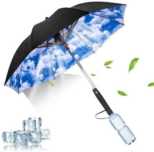 Dayysiuy Paraguas 3 en 1 con ventilador, paraguas con ventilador y niebla, paraguas anti-uv, sombrilla recargable por USB, para pesca, golf, terraza, y viaje