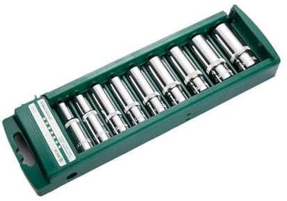 9-Piece 3/8'' Square Drive Socket, 6-Point Hex Socket Set, 8/10/12/13/14/15/16/17/19mm, Metric Sizes for Car Home Repair Home Car Repair