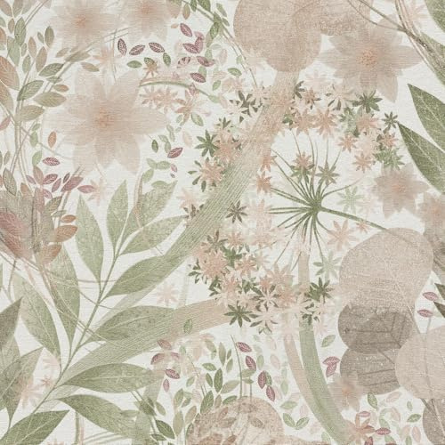 Erismann Secret Grove Vinyl Textured Leaf Wallpaper Pink/Green 10506-05 - Feature Wall Paper for Living Room Bedroom Lounge Kitchen Hallway