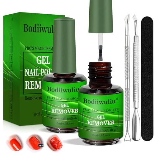 2 Pcs 15ml Removedor Esmalte Semipermanente, Quitaesmalte De UñAs, Nail Remover Quitaesmalte RáPido Y FáCil, Con Empujador CutíCula Y Lima De UñAs, No Necesita PelíCula, Remojo