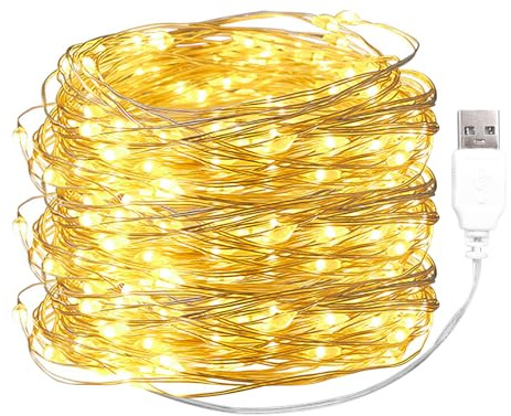 ENLACE USB LED Lichterkette, 20M 200 LED Warmweiß Kupferdraht Lichterkette mit Stecker, Draht Micro Lichterketten für DIY Weihnachten, Garten, Party, Hochzeit Deko