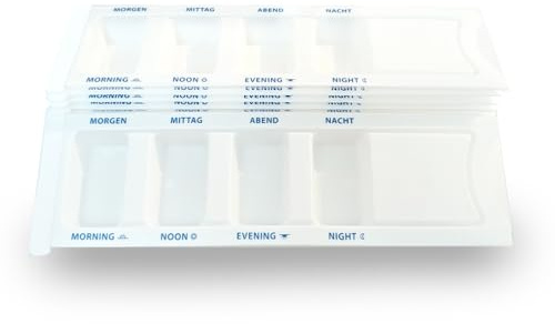 10x Medikamentendispenser Set (Weiß) – Tablettenbox 4 Fächer (Morgen-Nacht) – Pillendose 1 Tag mit Blindenschrift & Deutsch/Englisch Beschriftung, BPA-frei & Robust – Ideal für Pflege & Reise (10 Stk)