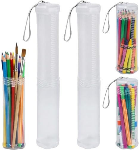 EAAGHK 2 Stück Ausziehbare Kunststoff-Pinsel-Etui, 6,5 cm Durchmesser Durchsichtiges Langes Pinselhalterrohr Langer Pinselhalter mit Trageschlaufe Röhrenaufbewahrung für Künstlerbedarf Atelier Reisen