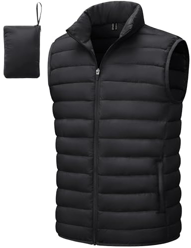 TACVASEN Men's Puffer Vest Lightweight Packable Down Outerwear Vests Winter Casual Sleeveless Jacket for Work Outdoor Running Golf Hiking Black L