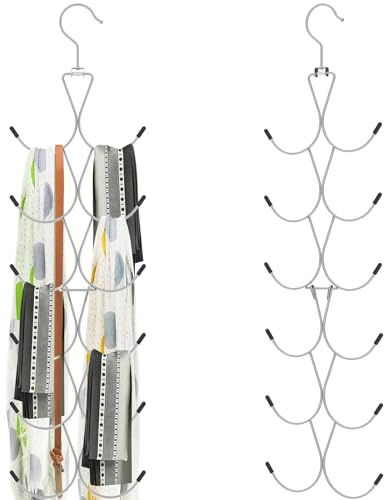 2Pcs Scarf Hanger with 12 Hooks, Foldable Tie Hanger for Wardrobe, Metal Hanging Scarf Organiser Space Saving, Multifunctional Purse Hangers for Closet Scarves Shawl Belt