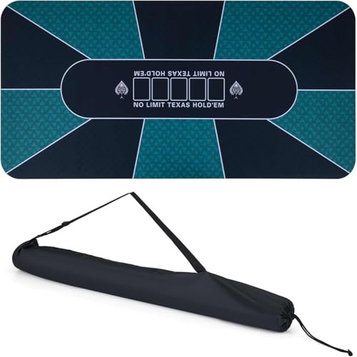 HOMASIS Pokermatte, tragbare Texas Hold'em-Pokermatte für 8/10 Spieler, Pokertischplatte mit Rutschfester Gummibasis, Tragetasche, Pokertisch-Auflage für Casinospiele, Spieleabende, Partys