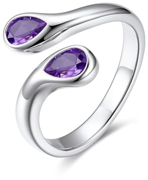 Bestyle Anello Donna Regolabile a Goccia con Pietre Portafortuna 12 Mesi | Anello Donna Aperto con Pietre Colore Oro/Argento Regalo per Fidanzamento Anniversario