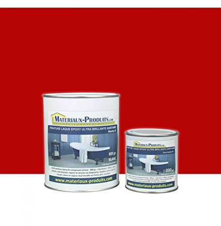 MATPRO - Peinture Laque Epoxy Salle de Bain - Sans Solvant, Auto-Lissant - Répare et Rénove Baignoire, Lavabo, Évier, Plan de Travail - Rouge Brillant - 5Kg
