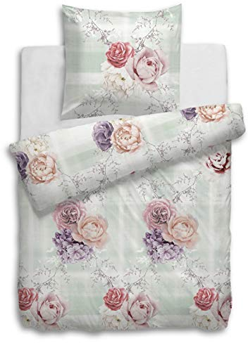 Heckett & Lane Baumwolle Bettwäsche Cerise I Größe 135 x 200cm 80x80 I Rosen Rosenblüten Bügelarm