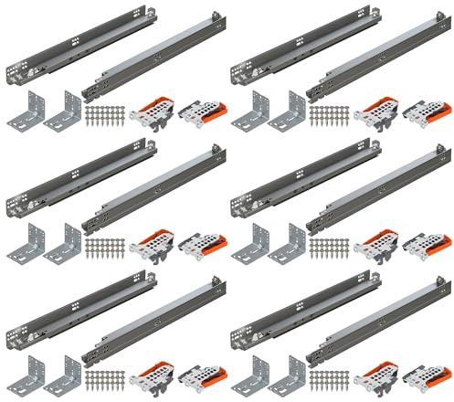 Blum Tandem Plus BLUMOTION Concealed Undermount Drawer Slides (Runners) Kit, 18-Inch, Full Extension, Soft-Close, Steel, 100 lb. Load Capacity for Wood Drawers (6 Kits)