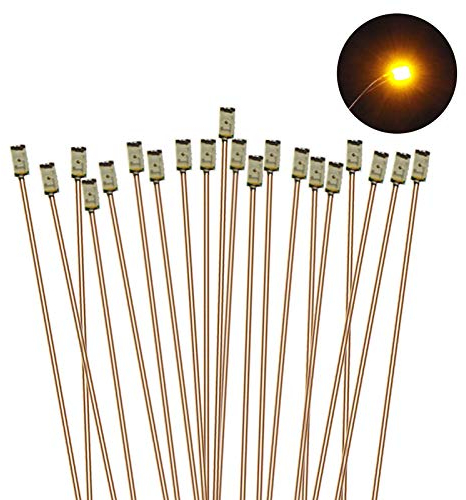 Evemodel 20Stk. vorgelötet Micro 0,1mm Kupfer Kabel GELB SMD Led 0603 NEU C0603Y-20-EU