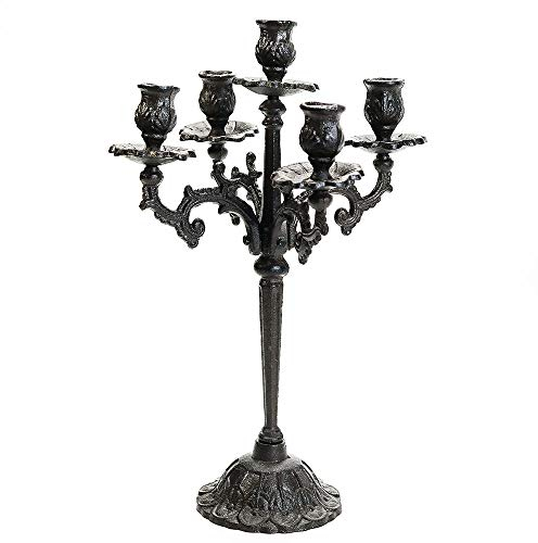 Sungmor Heavy Duty Cast Iron Candlestick Holders - Handcrafted Vintage Candelabra - 43CM/27Inch Tall & 5 Arms Candle Holders - Decorative Pillar Candle Stand for Christmas Birthday Wedding Home Party