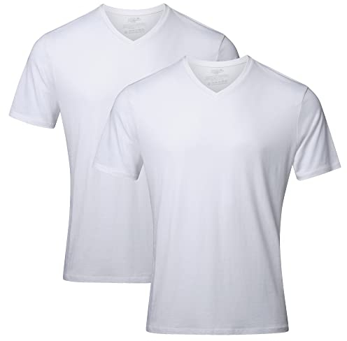 DANISH ENDURANCE Camisetas de Algodón Orgánico para Hombre, Cuello Redondo o Cuello en V, Manga Corta, 2-Pack, Cuello en Pico - Blanco, M