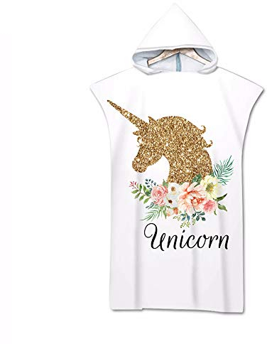 Hooded Poncho Süßes Einhorn 3D Drucken, DOTBUY Mikrofaser Strandtücher Bademantel Poncho mit Kapuzen Strandtuch Badeponcho Duschtuch Sport Handtuch für Schwimmen (75 * 140cm,B)