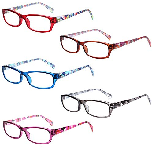 Kerecsen 5 Paar Lesebrille Stilvolle Musterrahmen Leser Qualität Mode Damen Brille für Frauen (5 Farbe Mischen, 2.0)