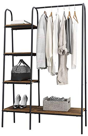 soges Kleiderständer Kleiderschrank Garderobe aus Metall mit Regalen zur Aufbewahrung und Aufhängung, Schwarz