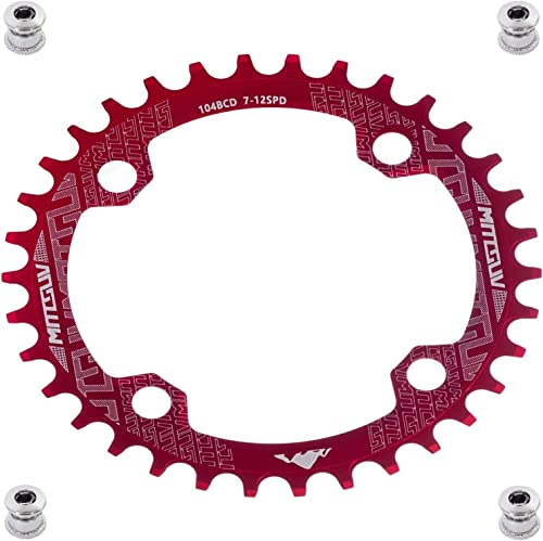 YBEKI Plato Pro-Grade 104BCD | 32T-52T | 7075-T6 Aluminio | Diseño Monoplato Estrecho-Ancho | Compatible con Shimano/SRAM 8-11 Velocidades | MTB/Road | Negro/Rojo 