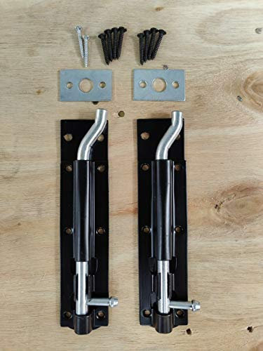 2 Heavy Garden Gate Shed Sliding Door 6 Cranked Necked Tower Bolt Black Latch