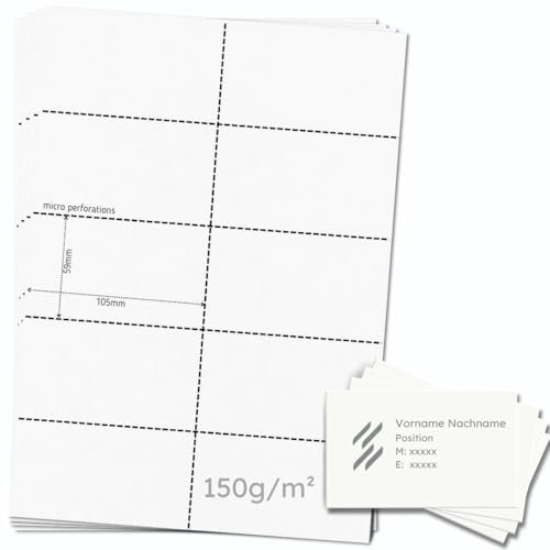 OfficeGear bedruckbare Visitenkarten, 10-fach [25 Blatt – 250 Stück] – Perforierte, individuell gestaltbare Firmen- und Namenskarten – 59 × 105 mm – Weiß, 150 g/m² – inkl. Designvorlage
