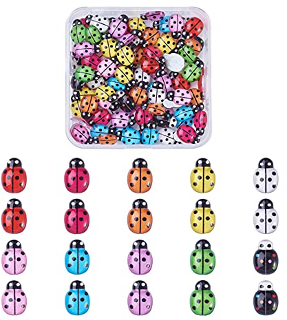 Cheriswelry 100 Stück Marienkäfer Harz Cabochon 10 Farben Einsätze flache Rückseite Fliesen Kuppel für Schmuck Ohrstecker Scrapbooking 12 mm