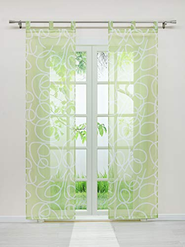Joyswahl Voile Schiebegardine mit Streifen Druck »Minna« transparente Fertiggardine mit Schlaufen, inkl. Beschwerungsstange, Grün, BxH 57x145cm (2 Stück)