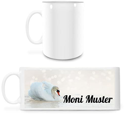 Manutextur Tasse mit Namen - personalisiert - Motiv Schwan - viele Farben & Motive - weiß - persönliches Geschenk mit Wunsch-Motiv und Wunsch-Name