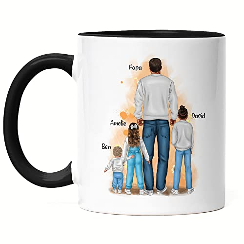 Kiddle-Design Vater Kind Tasse Schwarz Personalisiert Vatertagsgeschenk Name Papa Kinder Tochter Sohn Baby Kaffeetasse Geschenk Väter Vatertag