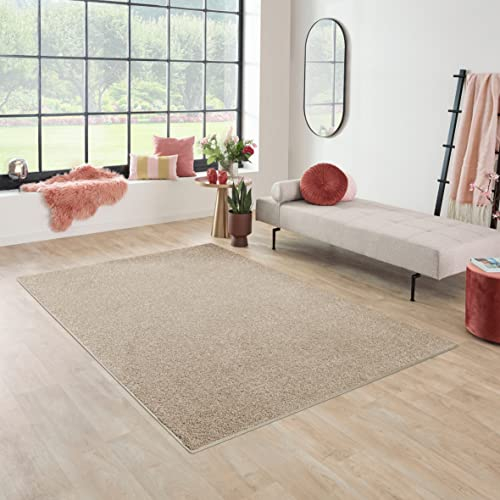 Carpet Studio Maine Teppich Beige, Teppich Wohnzimmer 140x200 cm, Kurzflor Teppiche, Wohnzimmerteppich, Teppich Schlafzimmer