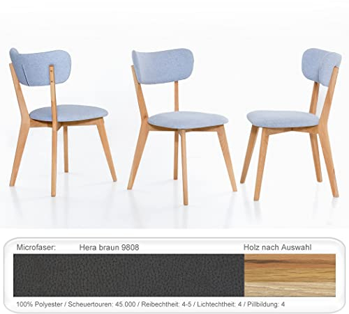 expendio 6X Stabiler Holzstuhl Norina 12 Polsterstuhl Esszimmerstuhl Küchenstuhl Massivholzstuhl Verschiedene Varianten, Holzart:Kernbuche geölt, Bezugstoff:Hera braun