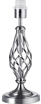 Happy Homewares Traditional and Classic Brushed Satin Nickel Table Lamp Base with Switch and Ornate Twist Metal Stem Design | 1 x E27 60w Maximum | 37cm Height