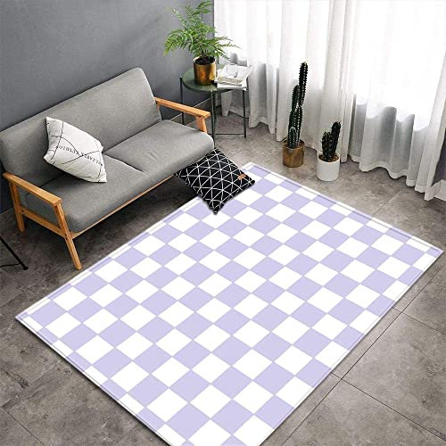 Mateju Teppich Schlafzimmer Wohnzimmer Teppich 3D Schachbrett Dekoration Waschbarer Flanell Teppiche Balkon Terrasse Küchenteppich Bodenmatte Fußmatte (60x90cm,lila weiß)