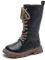 Stivali Alti Bambina Punta Tonda Moda Morbide Zip Stivaletti in Pelle Ragazza Leggeri Comode Casual Antiscivolo Motociclista Biker Boots 27-37 (Nero,34,Adolescente)