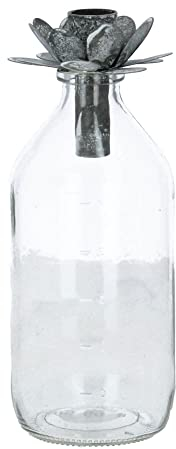 Chic Antique Glasflasche mit Kerzenhalter Blume H21cm Antique Zink