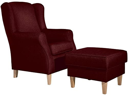 58 aufm Kessel Ohrensessel Karlen Bezug Flachgewebe Buche Natur/rot 22012