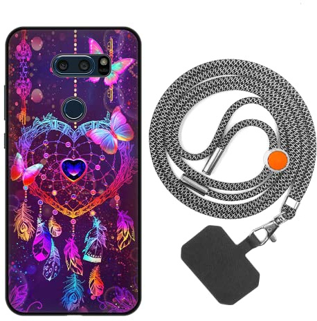 vingarshern Handyhülle Kompatibel mit LG V30 Hülle Silikon mit Aesthetic Muster,Stoßfest Schutzhülle mit Kordel,Weich Bumper Case mit Handykette/Umhängeban,Dream Catcher