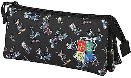 Looney Tunes Harry Tunes-Portatodo Triple FAN 2.0, Negro, 23 x 11 cm