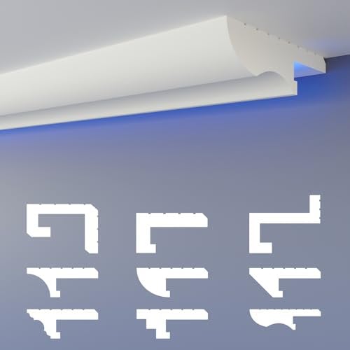 HEXIMO LED-Schattenfugenprofil Stuckleisten, indirekte Beleuchtung XPS-Styropor-Trockenbau-Deckenleisten für Wand-Deckenverkleidung (10,2 Meter HLED 22)