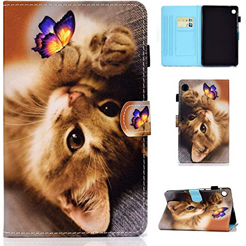 Auslbin Coque pour Tablette Samsung Galaxy Tab A8 10,5 (Version 2021) SM-X205/SM-X200 Coque en Cuir PU Premium avec Fonction Support,Chat Papillon