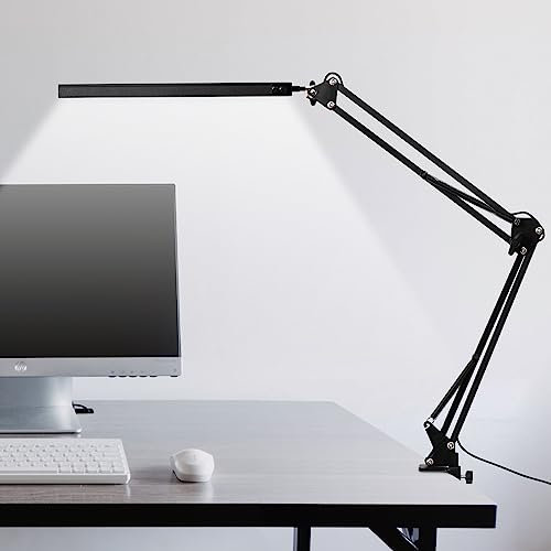 Belns Melns LED Desk Lamp, Desk Lights with Clamp, Eye-Caring Daylight Lamp Dimmable, 3 Lighting Modes and 10 Brightness for Office, Work Bench and Architect