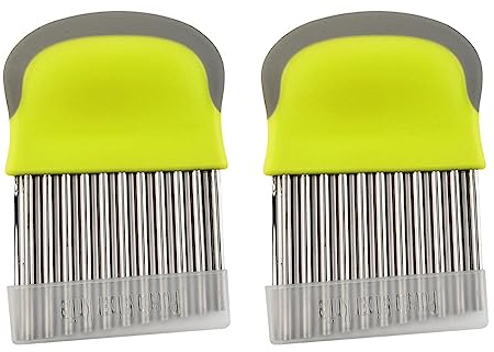 2 Pcs Crinkle Cutter Stainless Steel Wavy Blade Green Chips Cutter for Potatoes Fries and Fruit Vegetable Carrot Salad