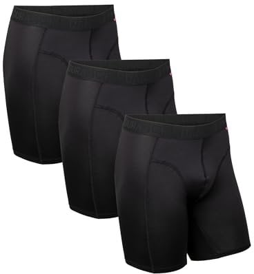 DANISH ENDURANCE Calzoncillos Hombre Boxer Deportivos, Ajustados y Transpirables, Pack de 3, Negro Pierna Larga, XXXL